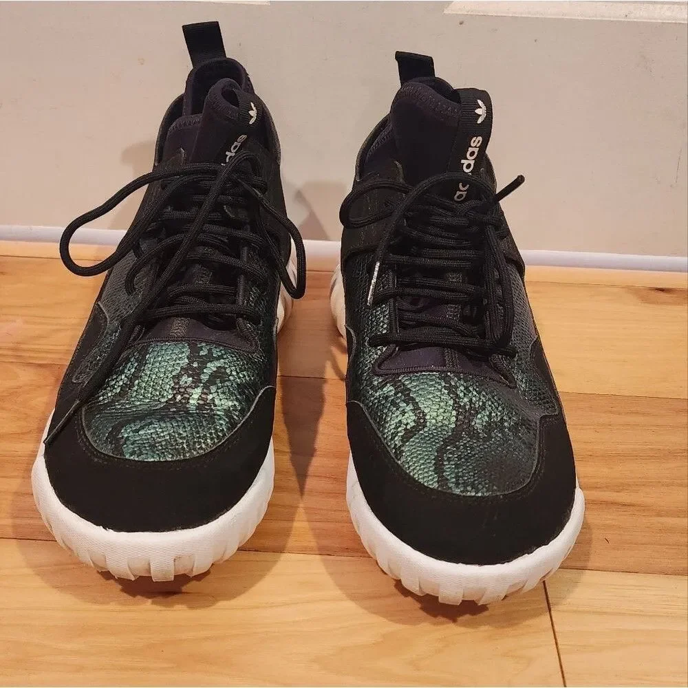 Adidas Tubular Snakeskin black and green sneakers size 6.5